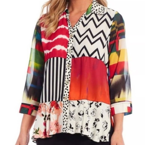 John Mark Mixed Media Artsy Blouse Size Small - Picture 1 of 10
